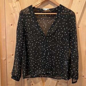 Superdown Long Sleeve Button Down Sheer Star Top Size Extra Small XS